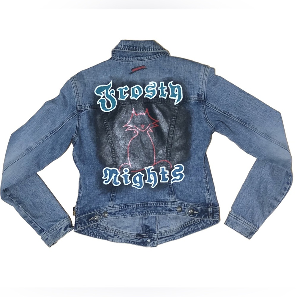 FUBU Denim Jacket Graffiti Graphic Hand‎ Painted Women's Small Vintage
